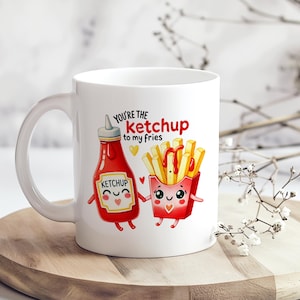 Ketchup und Fries Tasse – Süßes Cartoon-Design – Geschenk für Paare, Freunde & Kaffeeliebhaber – Lustige Kaffeetasse
