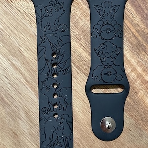 Anime fire and ice type character themed engraved design on a silicone watch band compatible with Apple Watch and Samsung Galaxy Watch.