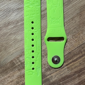 Billie’s themed engraved design on a silicone watch band compatible with Apple Watch and Samsung Galaxy Watch.