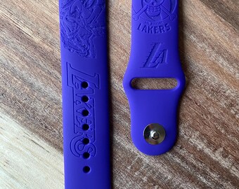Anime and sports themed engraved design on a silicone watch band compatible with Apple Watch and Samsung Galaxy Watch.