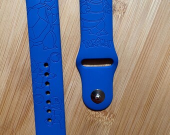 Anime water character themed engraved design on a silicone watch band compatible with Apple Watch and Samsung Galaxy Watch.