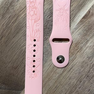 Cute venus girl themed engraved design on a silicone watch band compatible with Apple Watch and Samsung Galaxy Watch.