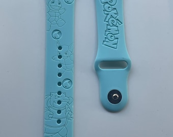 Anime water type character themed engraved design on a silicone watch band compatible with Apple Watch and Samsung Galaxy Watch.