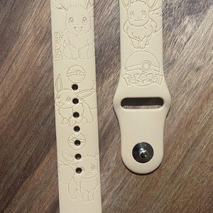 Anime cute fox character themed engraved design on a silicone watch band compatible with Apple Watch and Samsung Galaxy Watch.