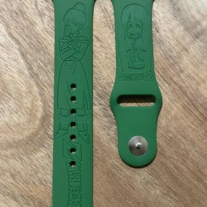 Anime Dragon character themed engraved design on a silicone watch band compatible with Apple Watch and Samsung Galaxy Watch.