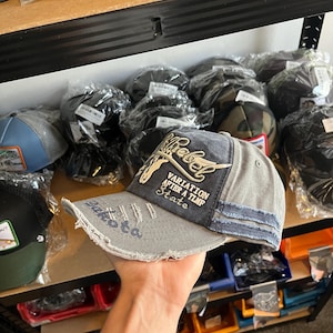 Distressed Vintage American Cowboy Trucker Cap – “Rebel State” Western Hat with Embroidered Design (7 Colours)