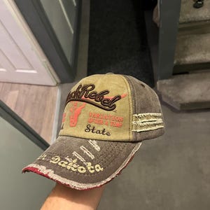 Distressed Vintage American Cowboy Trucker Cap – “Rebel State” Western Hat with Embroidered Design (7 Colours)