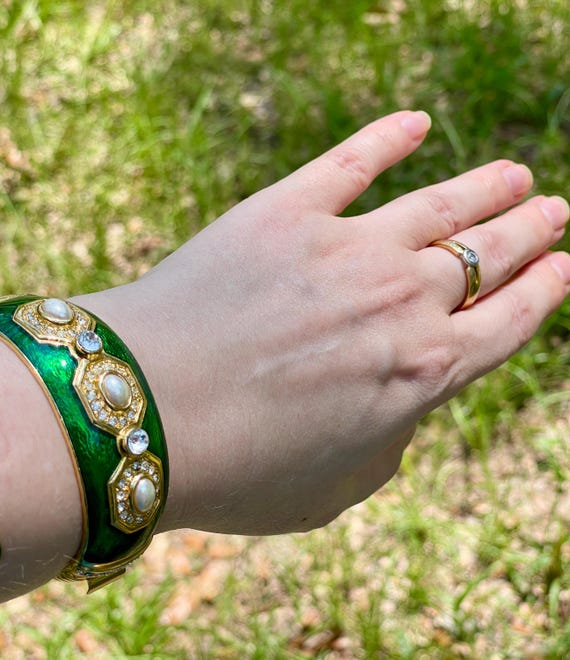 Christian Dior Germany Vintage Gold Plated Green Enamel