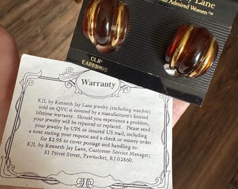 Vintage KJL Clip Earrings Kenneth Jay Lane Amber Gold Tone New Old Stock