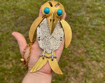Vintage Rare Kenneth Jay Lane  Signed Bird Crow Pendant KJL