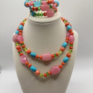Kenneth Jay Lane Vintage Glass Bead Necklace Bracelet Set KJL Bold Jewelry