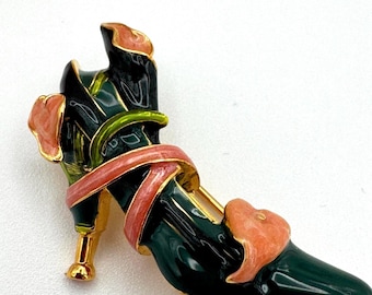 KJL Kenneth Jay Lane Enamel Shoe Brooch Pink Floral Gold Tone NIB