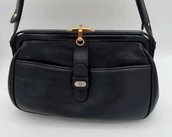 Gold-Pfeil Vintage Black Leather Doctor Style Frame Shoulder Bag Made in Germany