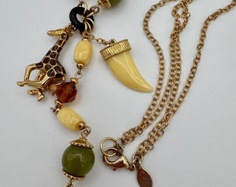 Kenneth Jay Lane Giraffe Tusk Tassel Pendant Necklace KJL Book Piece