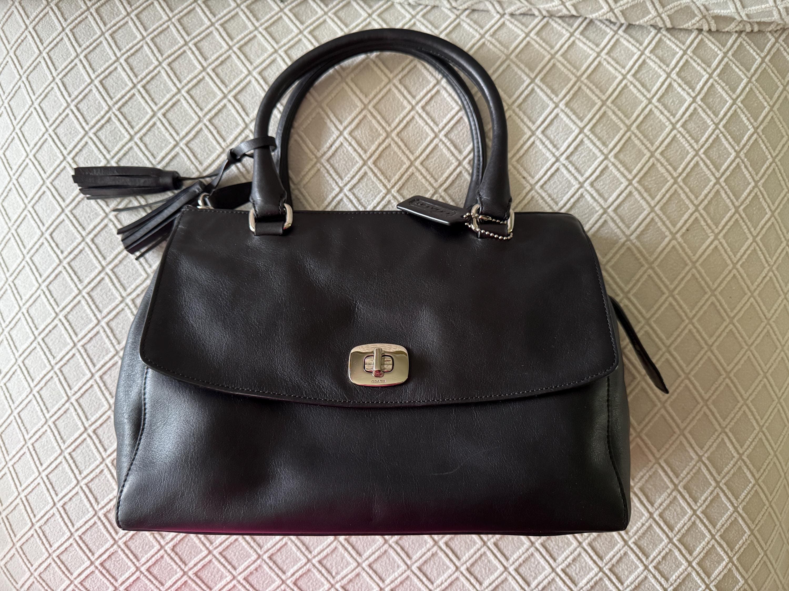 Vintage Coach Black Leather Satchel D1371-25390 Double Zip Genuine