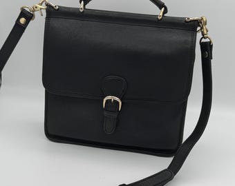 Vintage Grifoni Club Black Genuine Leather Satchel Top Handle Crossbody Bag
