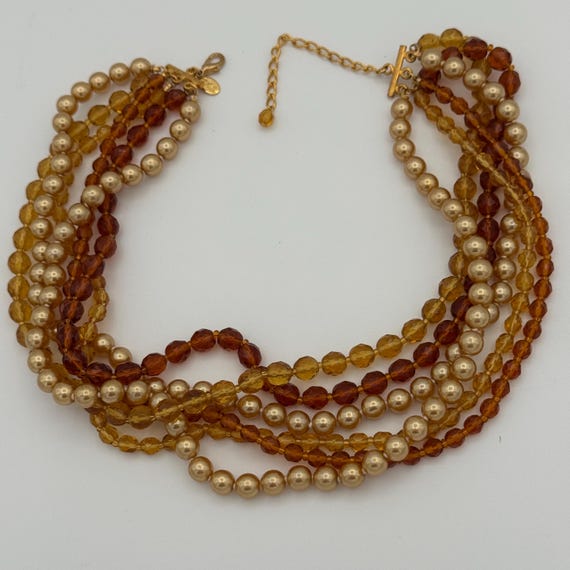 Kenneth Jay Lane KJL Amber Gold Multi-Strand Neck… - image 1