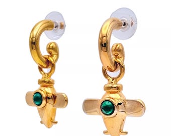 Kenneth Jay Lane Vintage Airplane Earrings: 22k Gold Plated Huggie Hoops