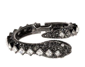 Rare Kenneth Lane KJL Vintage Ruby Gunmetal Crystal Snake Bracelet BOOK PIECE