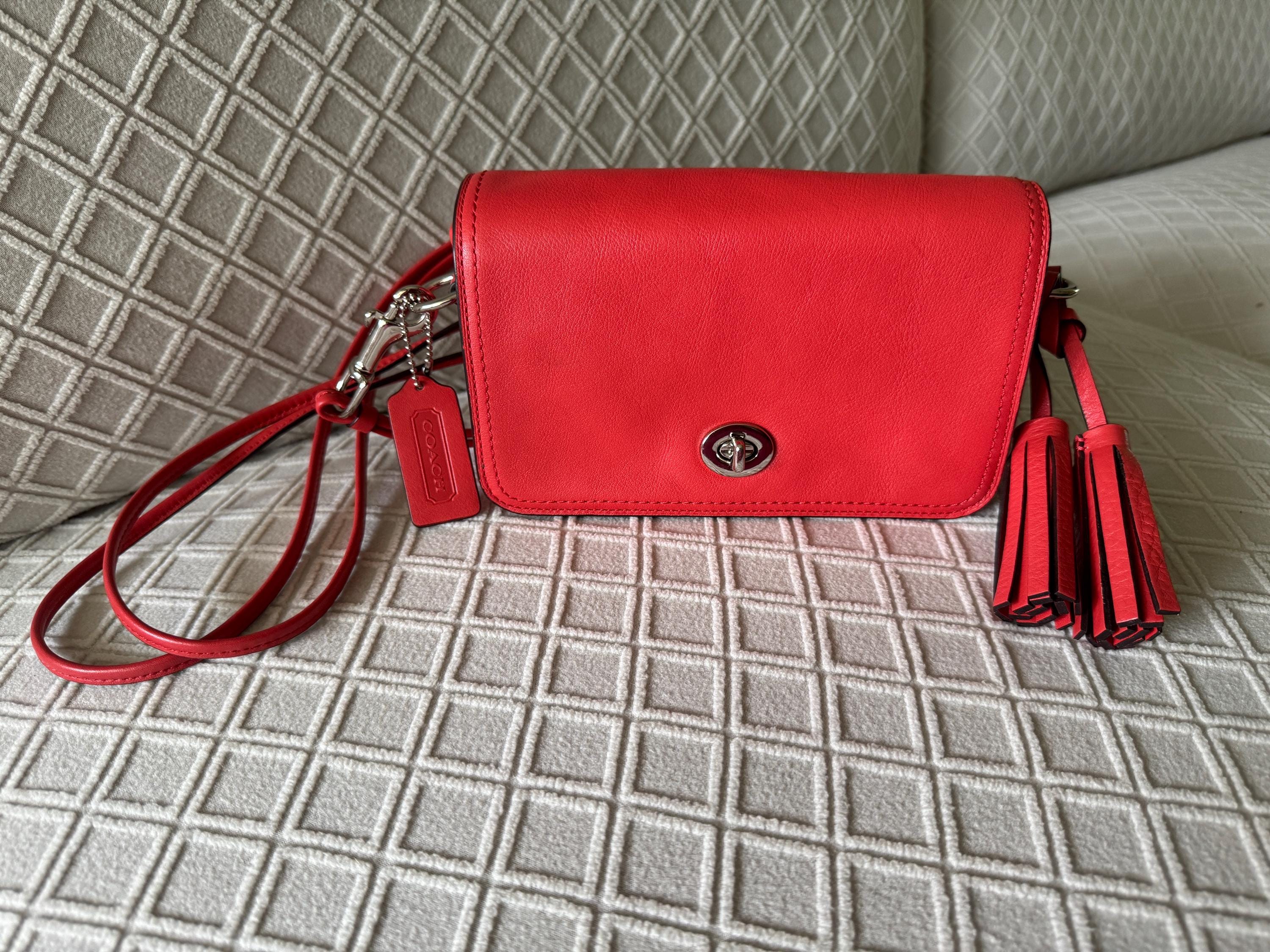 Coach 19914 Penny Crossbody Bag in Poppy Red Leather With Tassel