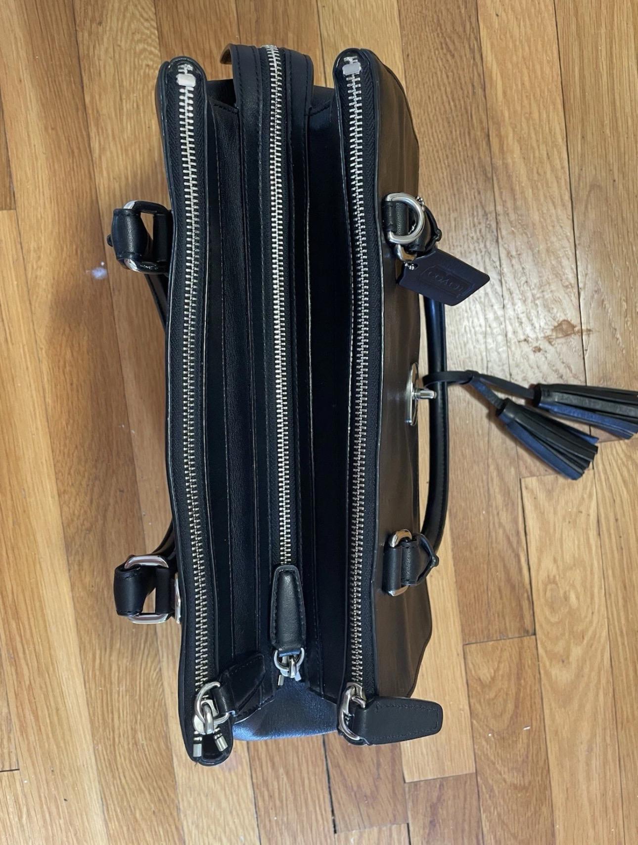 Vintage Coach Black Leather Satchel D1371-25390 Double Zip Genuine