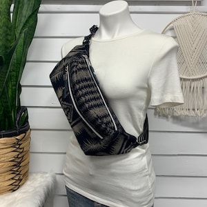 Crossbody Sling bag, wool and black leather crossbody, Harding black wool, leather sling bag, southwest wool and leather bag