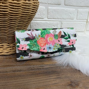 Cartera con diseño de cactus, cartera de mano grande, tela de lona con estampado de flores de cuchara, cartera de mano imprescindible, hecha en Maine