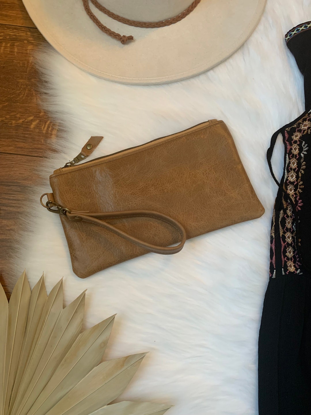 Rust Leather Wristlet Clutch main image 1