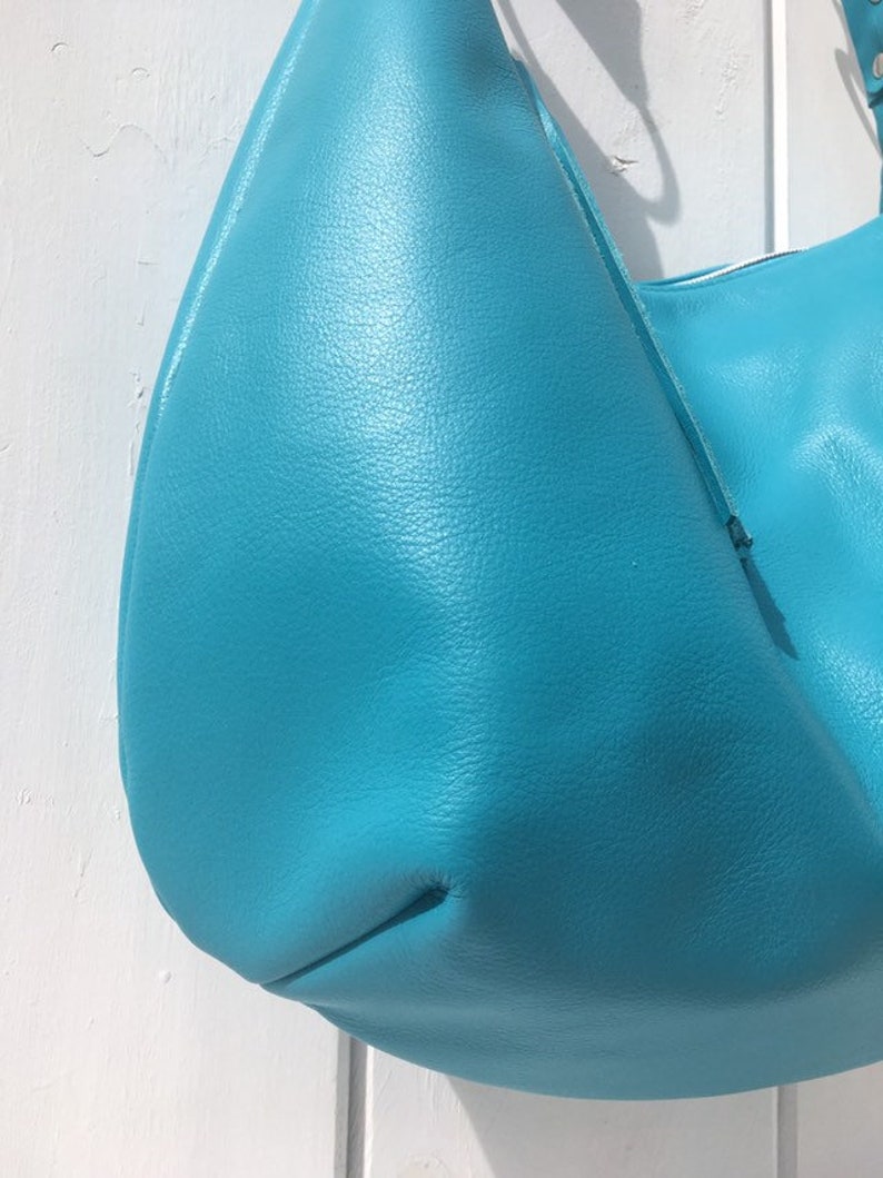 Leather hobo bag turquoise genuine leather large or small Etsy