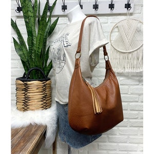 Spice leather hobo bag, brown large hobo bag,  leather purse, genuine leather handbag, zippered hobo, handmade in maine