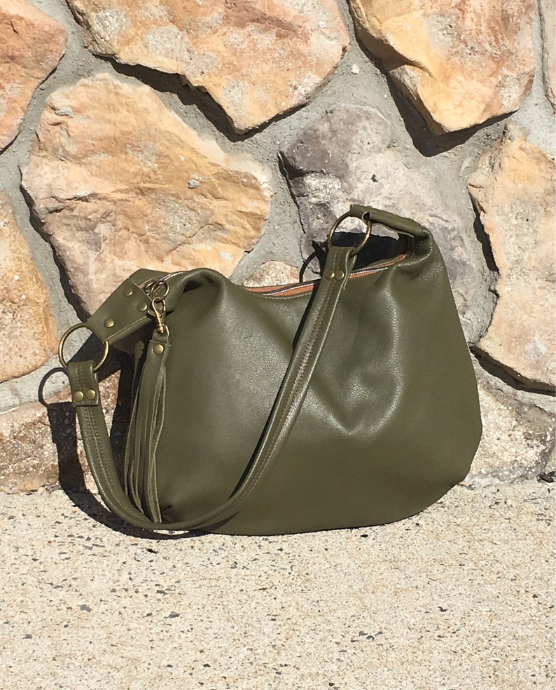Olive Green Leather Hobo Bag Smaller Size Olive Green Etsy