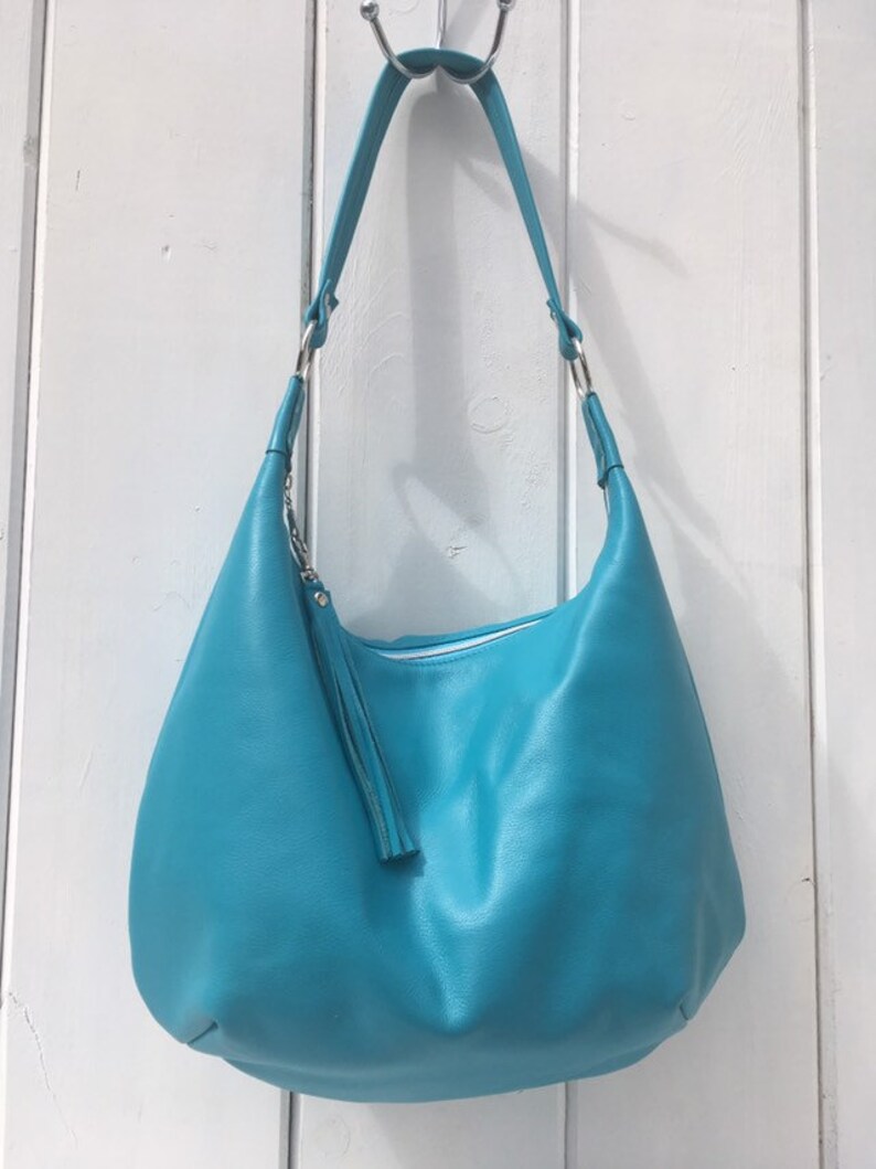 Leather hobo bag turquoise genuine leather large or small Etsy