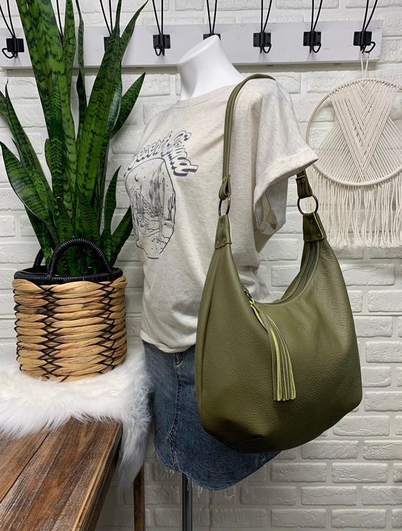 Buy Aesthetic Green Soft Leather Hobo Tote Bag, Minimalist Shoulder Tote  for Women , Extra Large Purse for Work, Vegan Hobo Handbag Online in India  - Etsy