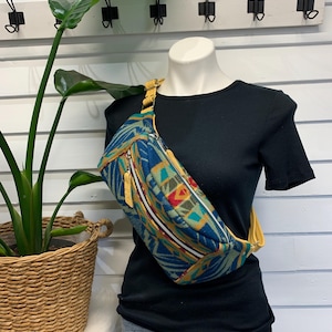 Crossbody Sling bag, wool and yellow leather crossbody, Echo Peaks wool, leather sling bag, southwest wool and leather bag