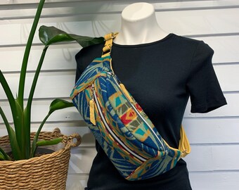 Crossbody Sling bag, wool and yellow leather crossbody, Echo Peaks wool, leather sling bag, southwest wool and leather bag