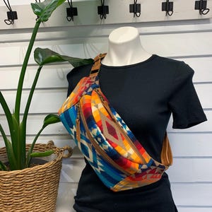 Crossbody Sling bag, wool and leather crossbody, Pilot Rock wool, waxed distressed brown cowhide leather crossbody pack, leather sling bag