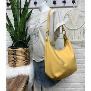 Yellow leather hobo bag, western sun yellow large hobo bag,  leather purse, genuine leather handbag, zippered hobo, handmade in maine