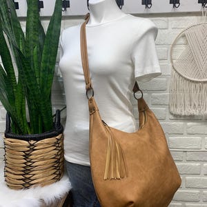 Caramel leather hobo bag, two toned brown large hobo bag,  leather purse, genuine leather handbag, zippered hobo, handmade in maine