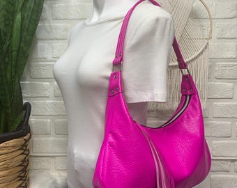 Dream Pink leather small hobo bag, leather shoulder purse, Italian pebble grain leather handbag, zippered hobo, handmade in maine
