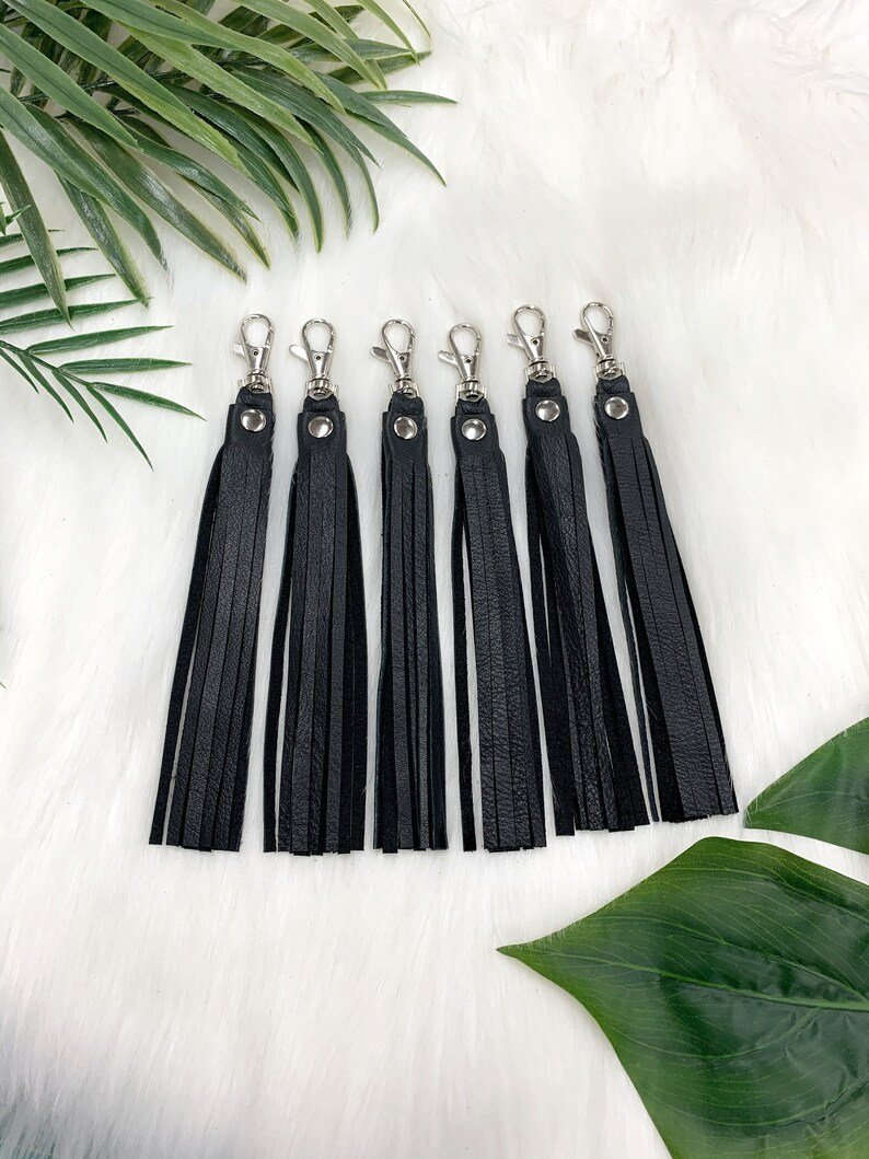 Black Leather tassel leather bag charm leather zipper pull Etsy