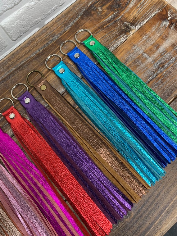 Metallic Leather Tassel, Single Leather Purse Charm, Leather Key Ring,  Leather Zipper Pull, Tassels for Handbags, Genuine Leather Key Chain 