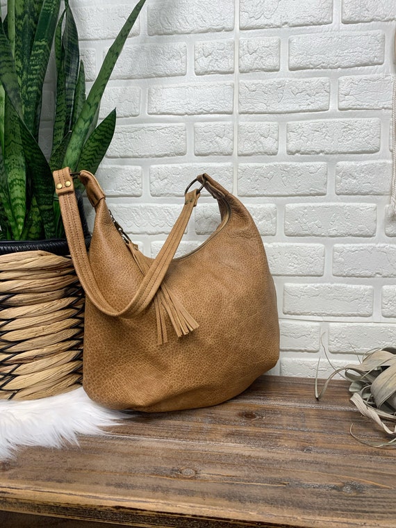 Caramel Leather Hobo Bag, Soft Leather Brown Large Hobo Bag  display picture 1