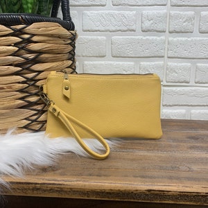 Gelbe Leder-Clutch-Handgelenktasche, Western Sun Leder-Clutch, Kartenfach-Clutch, Leder-Geldbörse, Geschenke für sie, Lederarmband