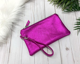 metallic pink clutch