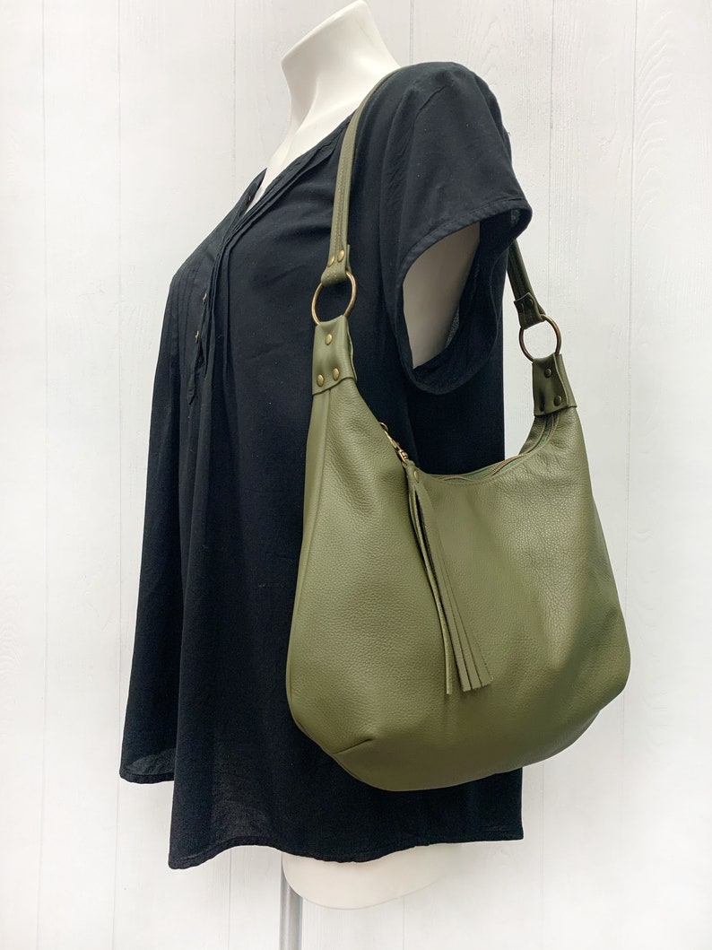 Olive Green Leather Hobo Bag Smaller Size Olive Green Etsy