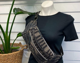 Crossbody Sling bag, wool and black leather crossbody, Harding black wool, leather sling bag, southwest wool and leather bag