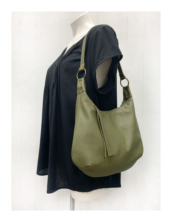 Olive Green Leather Hobo Bag Smaller Size - Olive Green Purse Leather Bag Olive Green Leather Hobo Bag Smaller Size - Olive Green Purse Leather Bag