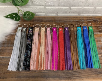Metallic Leather tassel, single leather purse charm, leather key ring, leather zipper pull, tassels for handbags, genuine leather key chain