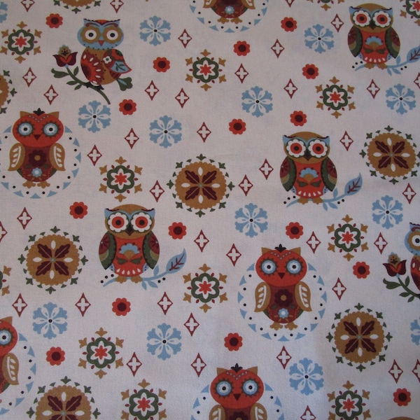 Free Shipping: Rustic Folklore Owl Cotton Quilt Fabric BTY/Bird Fabric/Craft Supply