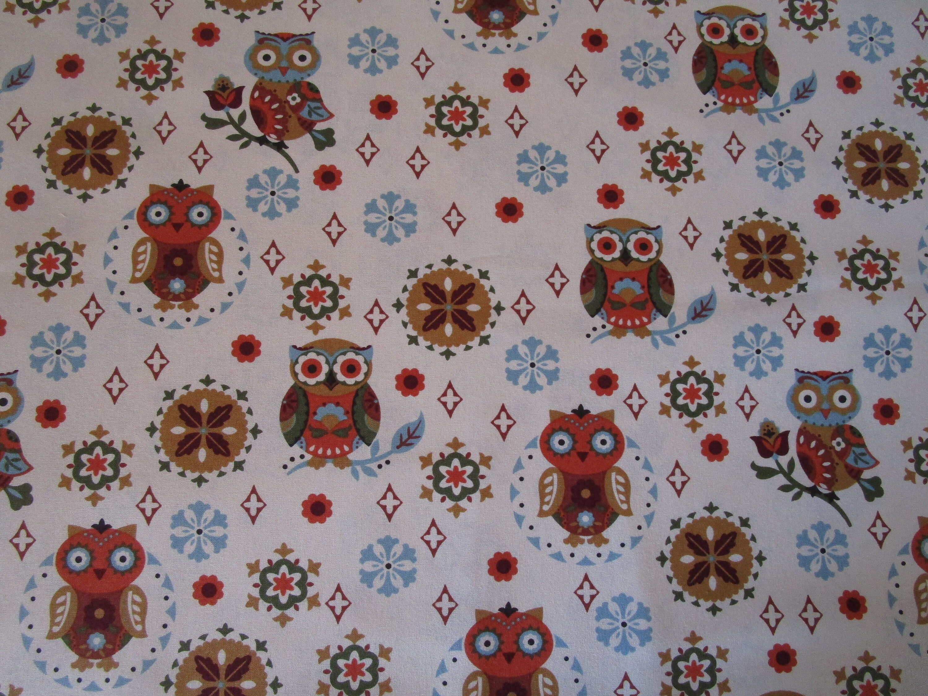 Free Shipping: Rustic Folklore Owl Cotton Quilt Fabric BTY/Bird Fabric/Craft Supply